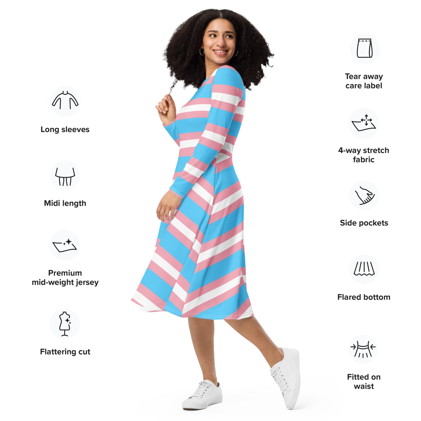 Trans Flag long sleeve midi dress