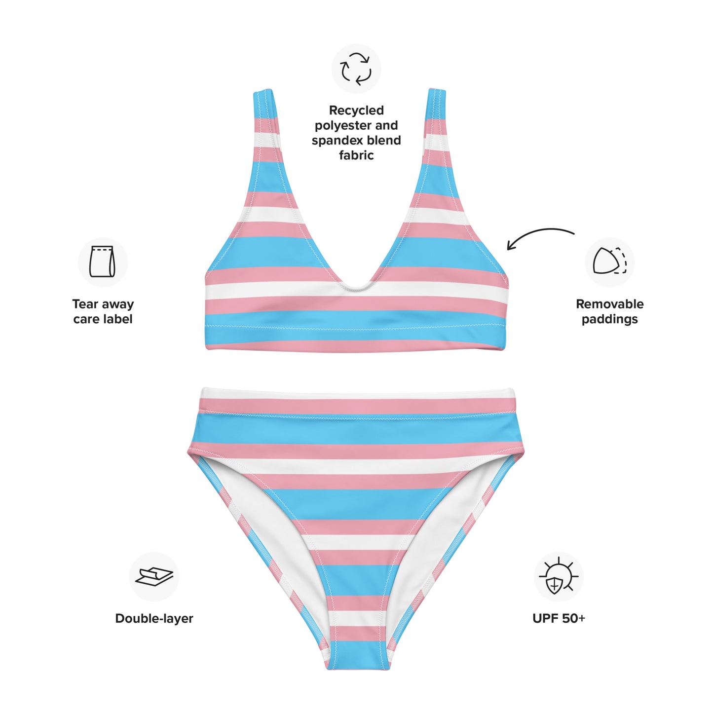 Trans Flag high-waisted bikini