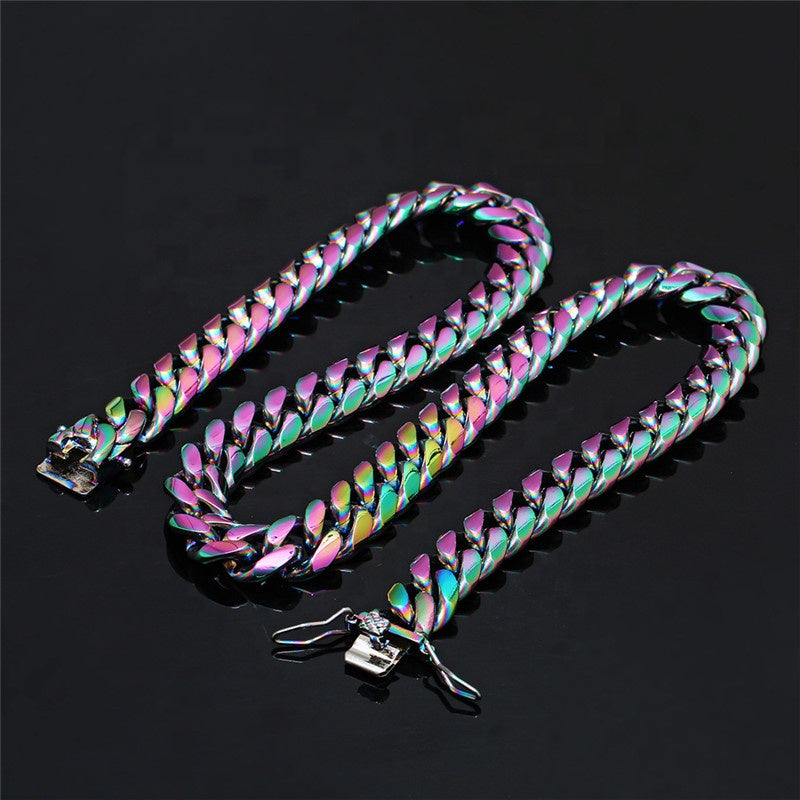 Yaoping Stainless Steel Multicolor Jewelry Rainbow Solid Cuban