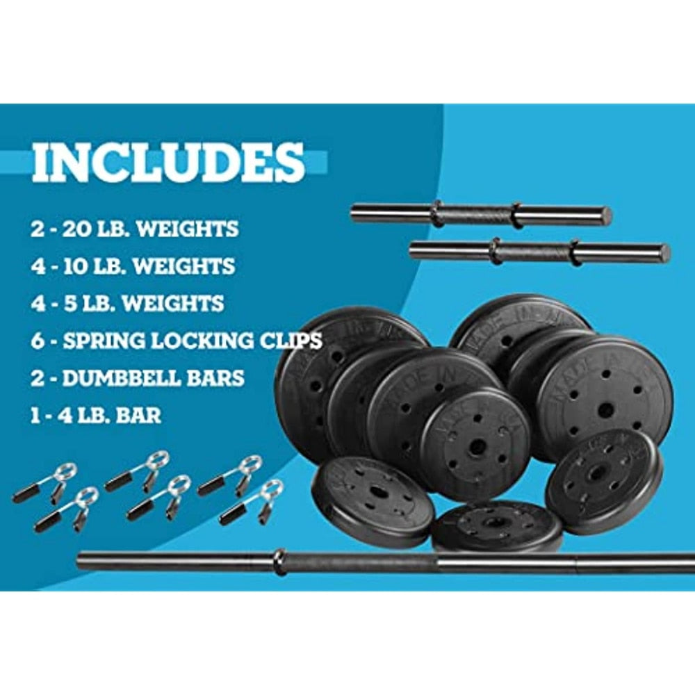 105 Lb Duracast Barbell Weight Set with Two Dumbbells and 6ft Bar – TMart